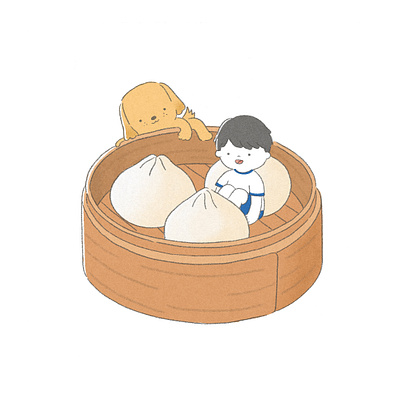 Steamed bun - Chinese Dumpling bun cartoon chinese chinese food digital art digital illustration dog drawing dumpling food foodie illustration pet procreate puppy steamed bun