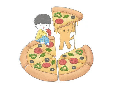 Pizza cartoon cheese digital art digital illustration dog drawing food foodie illustration italian pepperoni pet pizza procreate puppy