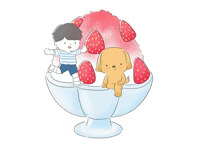 Bingsu Shaved Ice bingsu cartoon dessert digital art digital illustration dog drawing food illustration japanese korean pet procreate puppy shaved ice strawberry sweets