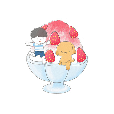 Bingsu Shaved Ice bingsu cartoon dessert digital art digital illustration dog drawing food illustration japanese korean pet procreate puppy shaved ice strawberry sweets