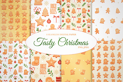 Tasty Christmas Digital Paper Bundle bundle christmas collection digital paper graphic design holiday illustration jingle bells pattern seamless pattern xmas