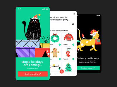 Christmas Party Essentials app app application christmas app christmas party christmas shopping christmas store dribbble gift app illustration new year organization party presents shop ui