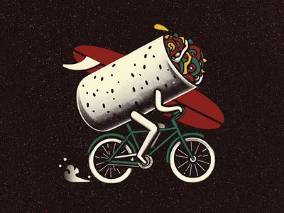 Sierra Grille Atlantic Beach: T-shirt designs v1 bike burrito character design graphic design illustration mexican food restaurant surfing t shirt design text mex