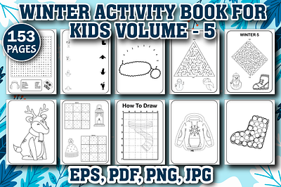 Winter Activity Pages for Kids amazon coloring page design graphic design illustration kdp typography