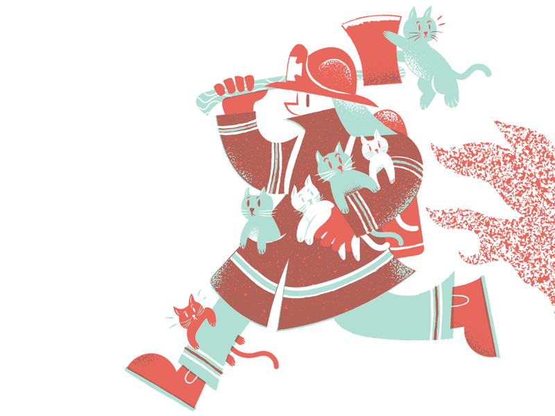 fireman bestillustration cats editorial editorial illustration editorial illustrator fire fireman hero illustration james olstein james olstein illustration jamesolstein.com kitty rescue texture vector