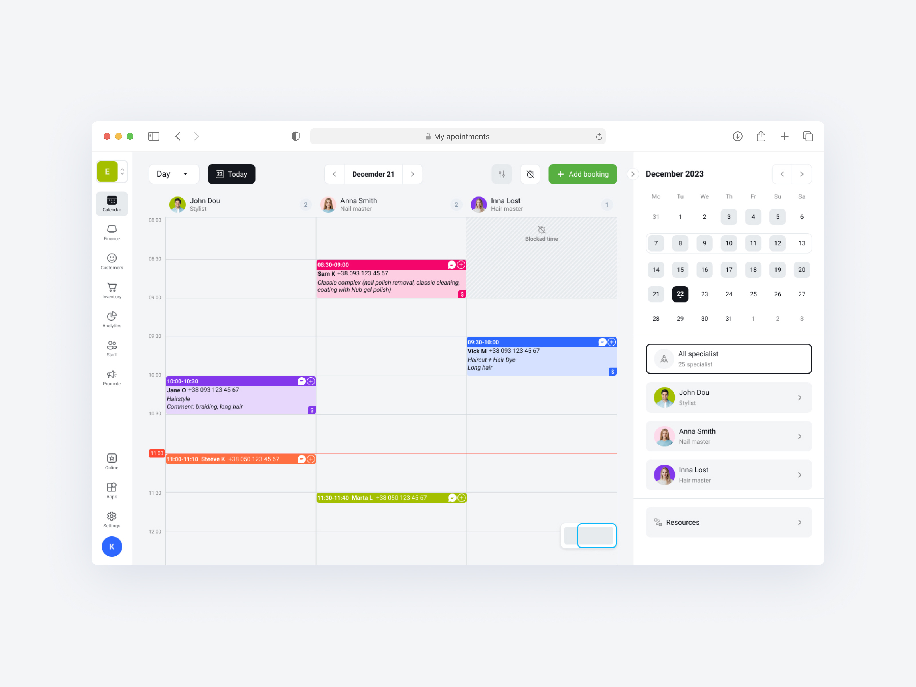 Appointment system appointment beauty salon booking business calendar crm management product design saas scroll system ui ux