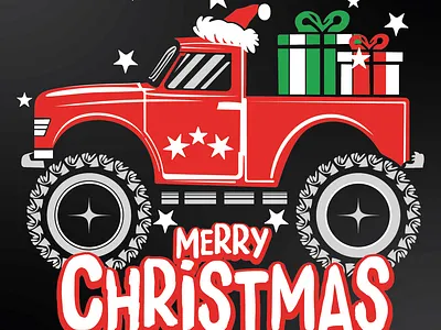 Merry Christmas Typography and Gift Truck Vector T-Shirt Design artist artwork branding christmas creative design graphic design illustration illustrator logo nechi niche design print redraw rework tracing tshirt vector vector artist