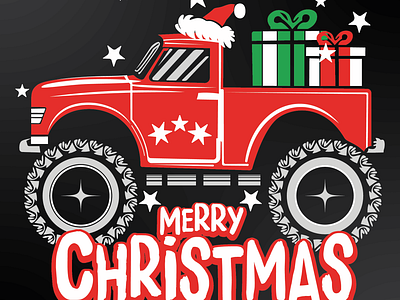 Merry Christmas Typography and Gift Truck Vector T-Shirt Design artist artwork branding christmas creative design graphic design illustration illustrator logo nechi niche design print redraw rework tracing tshirt vector vector artist