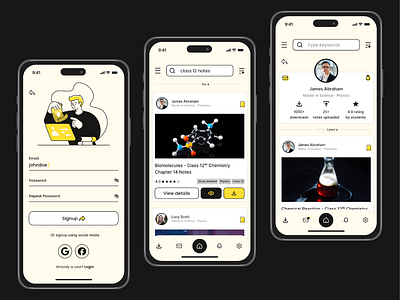Notes By Guru App android educational home screen india indian ios mobile notes product design profile signup study material user experience user interface