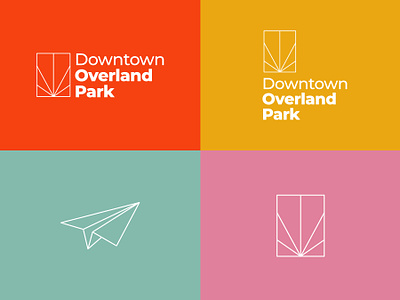 Downtown Overland Park Branding airplane branding city color design downtown icon identity illustration kansas logo palette paper plane state typography wordmark