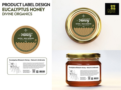 Product Label Design - Divine Organics art brand design brand label branding design divine organics eucalyptus honey label design label label design logo minimalist udara indunil udarts vector