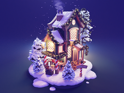 North Pole 3d blender diorama house illustration north pole render santa winter workshop xmas