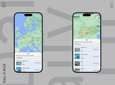 Daily UI 029 - Map Design app application branding challenge daily dailyui dailyuichallenge design discover discovery falls first graphic design map mobile switzerland ui ux visit visiting