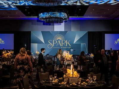 Spark of Hope Gala 2023 Event Branding 20s art artdeco branding deco design event gala gradient signage stage theme