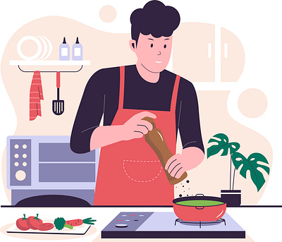 Man cooking in the kitchen graphic design illustration lunch