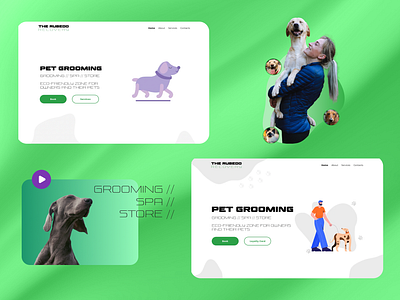 The Rubedo Recovery - pet grooming landing page variations about booking page cats dogs grooming grooming website hero section landing screen pets website