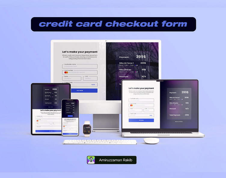 Responsive credit card checkout form UI design in Figma by Amiruzzaman