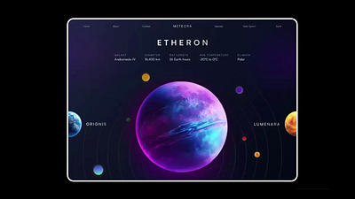 Meteora - Website about planets animation graphic design motion graphics ui