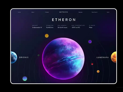 Meteora - Website about planets animation graphic design motion graphics ui