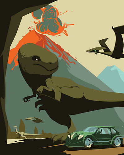 Shelter. car digitalart dinosaur illustration illustrator trex