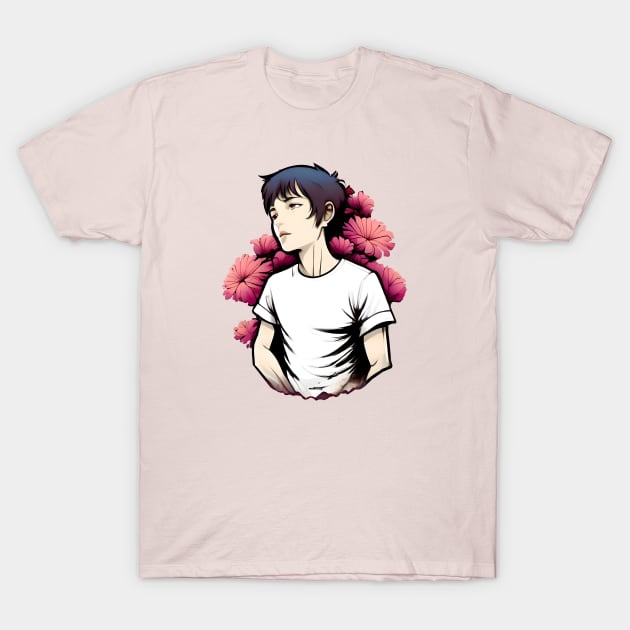 Anime boy, comic art anime anime boy branding demand digital graphic design illustration oo4 graphics pink poster design print teepublic tees