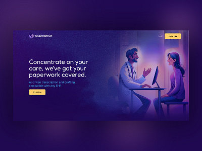 AssistantDr Visuals ai branding healthcare illustration landing page logo startup ui webdesign website