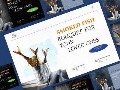 concept for a website with delivery of bouquets of smoked fish home page gingerbread men landing page ui web design