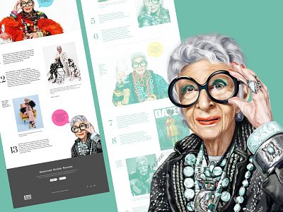 Longread about the incredible Iris Apfel illustration iris apfel longread procreate ui web design