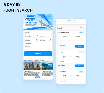 DAY 68 FLIGHT SEARCH animation branding challenge dailyui design flight search graphic design illustration logo ui uiux