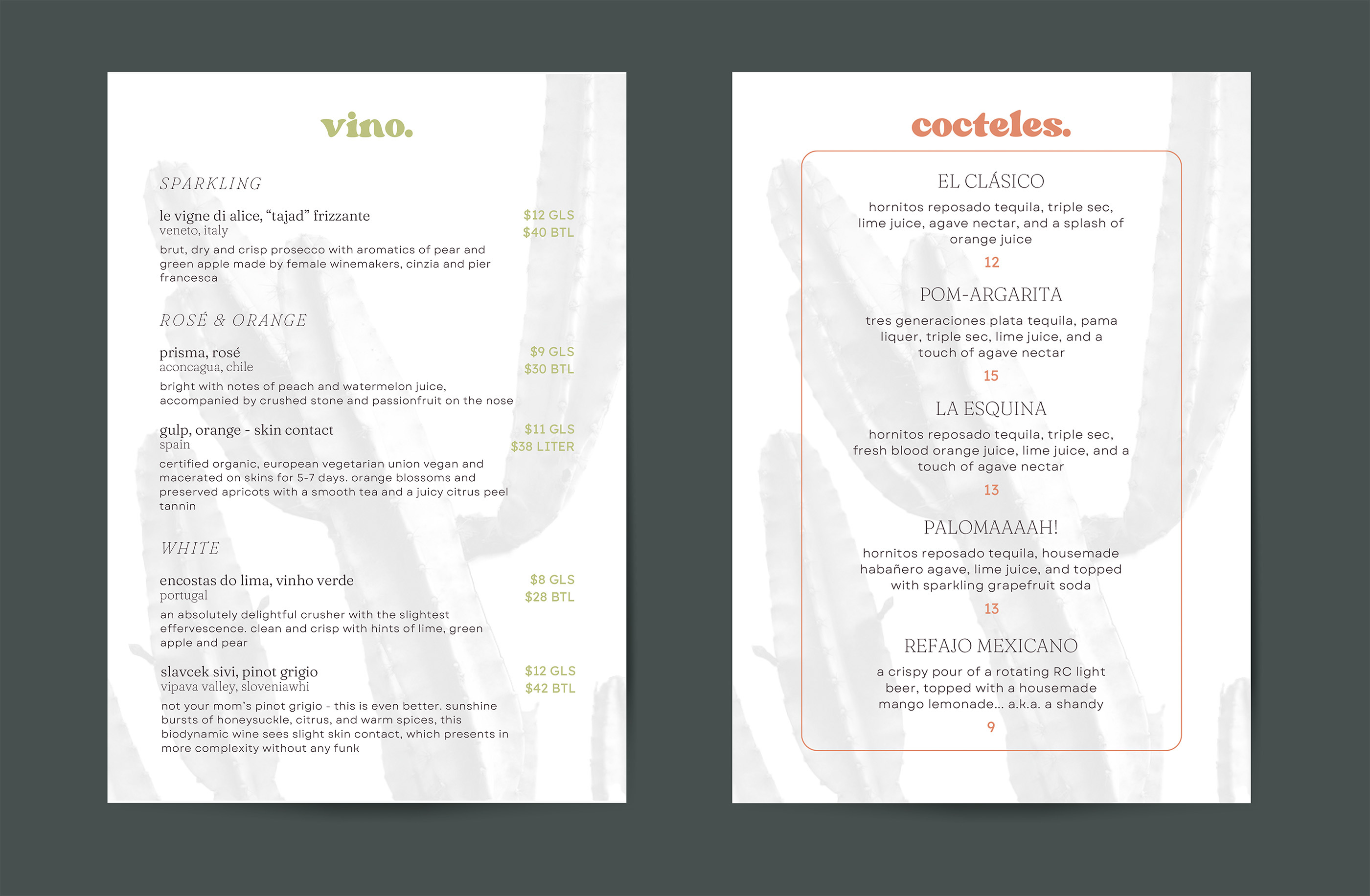 ETB: Cocktail & Wine Menus cocktail menu graphic design layout design menu design print design restaurant menu taco restaurant wine menu