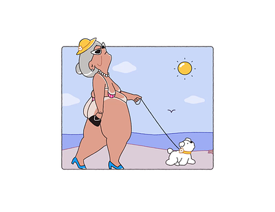 Beach Betty beach body boobs dog funny grandma walk cycle