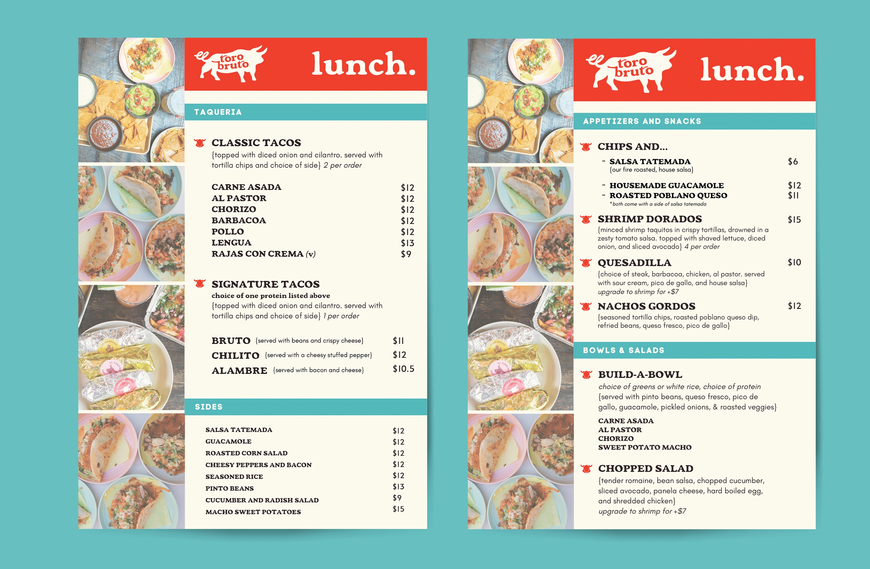 ETB: Lunch Menu design layout design menu design mexican restaurant print design restaurant taco restaurant