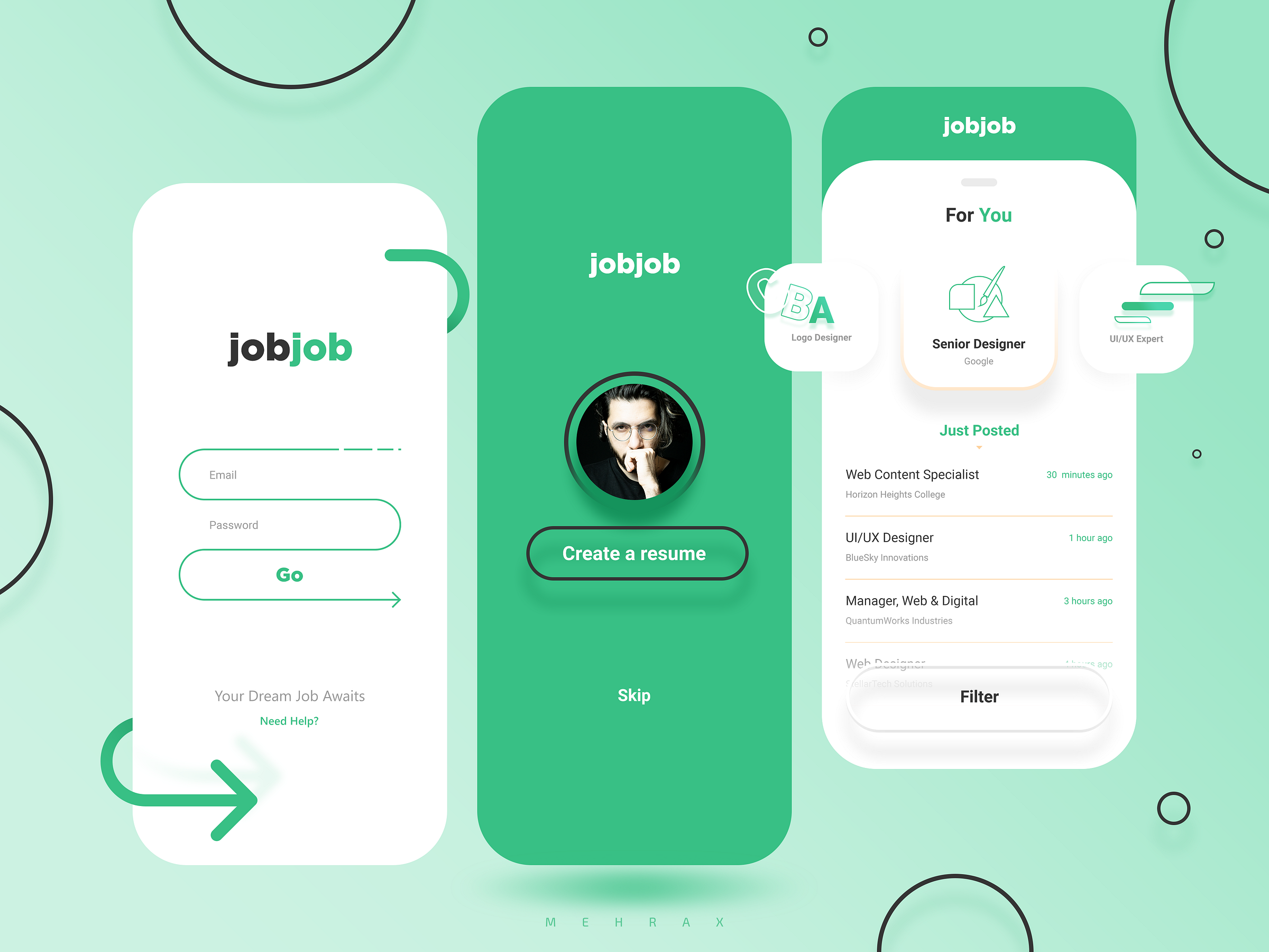 Job App Design Concept - MEHRAX by MEHRAX on Dribbble