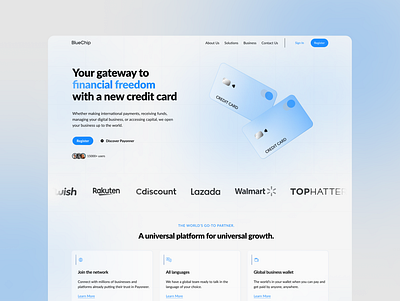 Bank Credit Card Website Landing Page bank banking blue card credit card credit card website design ewallet finance landing page light mode money pagina web sitio web ui ux web design webdesign website