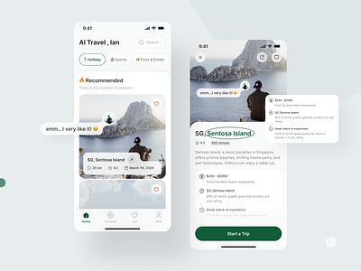 AI Travel UI Works ai app design green icon mobile travel ui ux