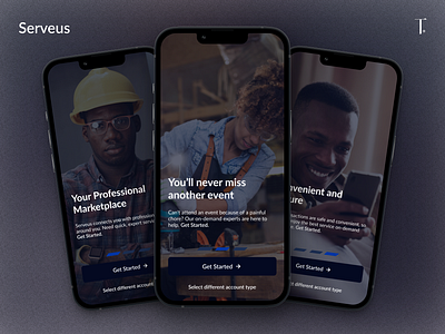 Onboarding Screens for Serveus - On Demand Service Provider App branding graphic design ui