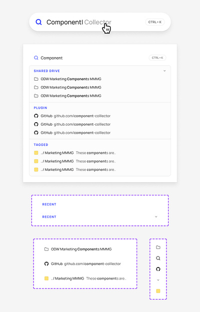 Search: Modal / Command Menu from Component Collector command component design dropdown figma files icons odw search ui