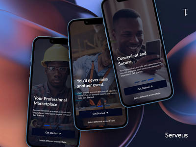 Onboarding screens from Serveus - On Demand Service Provider App application branding clean iphone mobile design on demand onboarding presentation product design saas shots typography ui ui design ux ux design