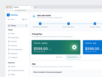 HR Management - Pricing Page card card pricing hr dashboard hrm pricing page product design stepper subscription