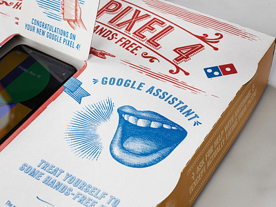 Google Pixel Domino's Pizza Box artwork by Steven Noble artwork design dominos pizza drawing engraving etching icons illustration ink line art logo pen and ink scratchboard steven noble woodcut