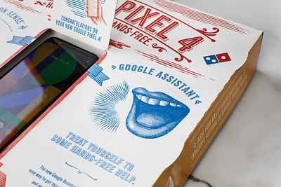 Google Pixel Domino's Pizza Box artwork by Steven Noble artwork design dominos pizza drawing engraving etching icons illustration ink line art logo pen and ink scratchboard steven noble woodcut