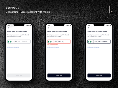 Create Account via Mobile Number for Serveus application clean create account graphic design mobile number on demand onboarding presentation presentation design productdesign saas shots sign in ui ui design ux ux design