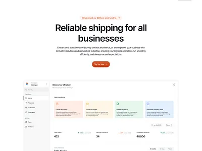 Hero section dashboard design exploration hero herosection landing page lightmode logistics minimal shipping ui uidesign
