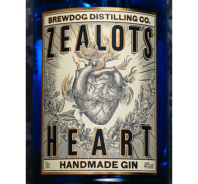 Zealot's Heart Label Illustrated by Steven Noble artwork design engraving etching gravure illustration line art logo packaging scratchboard steven noble woodcut zealots heart gin