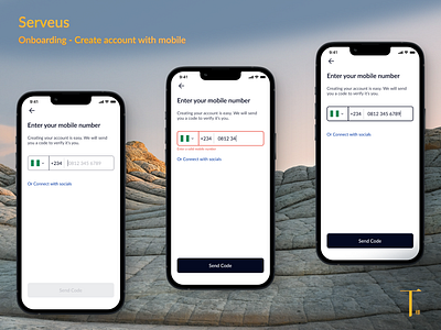 Create Account via Mobile Number for Serveus create account mobile design mobile number on demand onboarding presentation presentation design product product design saas shots ui ui design ux ux design