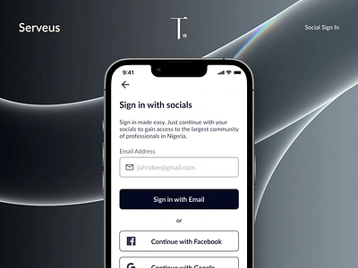 Social Sign In for Serveus - On Demand Service Provider App authentication clean iphone mobile design presentation presentation design product product design saas shots sign in socials typography ui ui design ux ux design