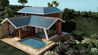 Twin villa render 2 3d architecture hilly landscape lumion rainy render resort villa