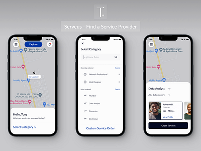 Find a Service Provider for Serveus - On Demand Service App clean iphone map mobile mobile design on demand presentation presentation design product product design saas search shots typography ui ui design ux ux design