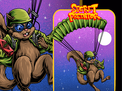 Squirrel The Secret Predator animation army branding cartoon character design detailed illustration flying graphic design illustration logo mascot merchandise motion graphics parachute predator squirrel tabasco tshirt vector