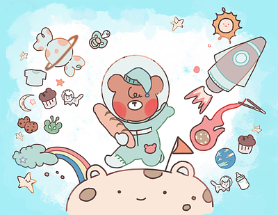Choco-bear going outerspace! 🌙 adorable children children illustration cozy aesthetic cozy art cute art digital illustration illustration kawaii pastel art